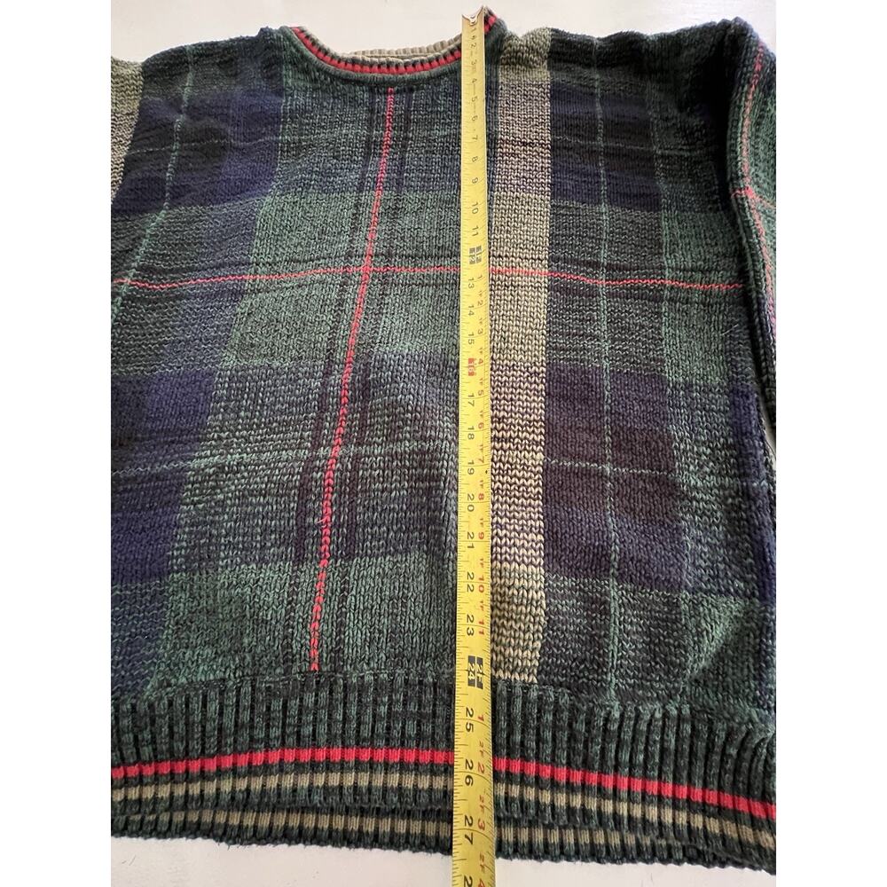 Vintage Plaid Chunky Sweater Men's Size XL 100% Cotton Green Blue Christmas - Picture 5 of 8